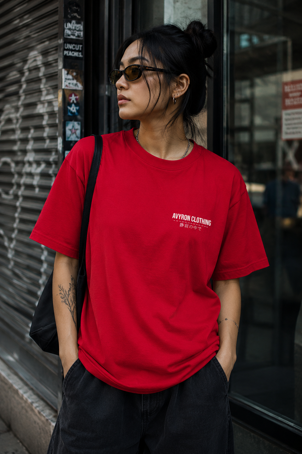 Avyron Clothing Graphic Tee — Japanese Text & Red Sun Cloud Backprint