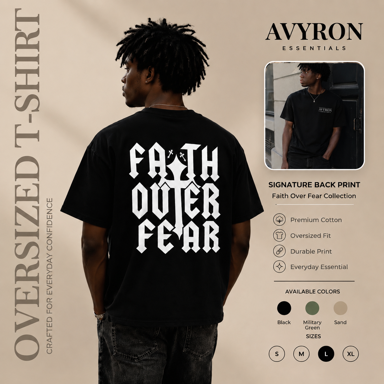Faith Over Fear T-Shirt — Bold Gothic Back Graphic Tee