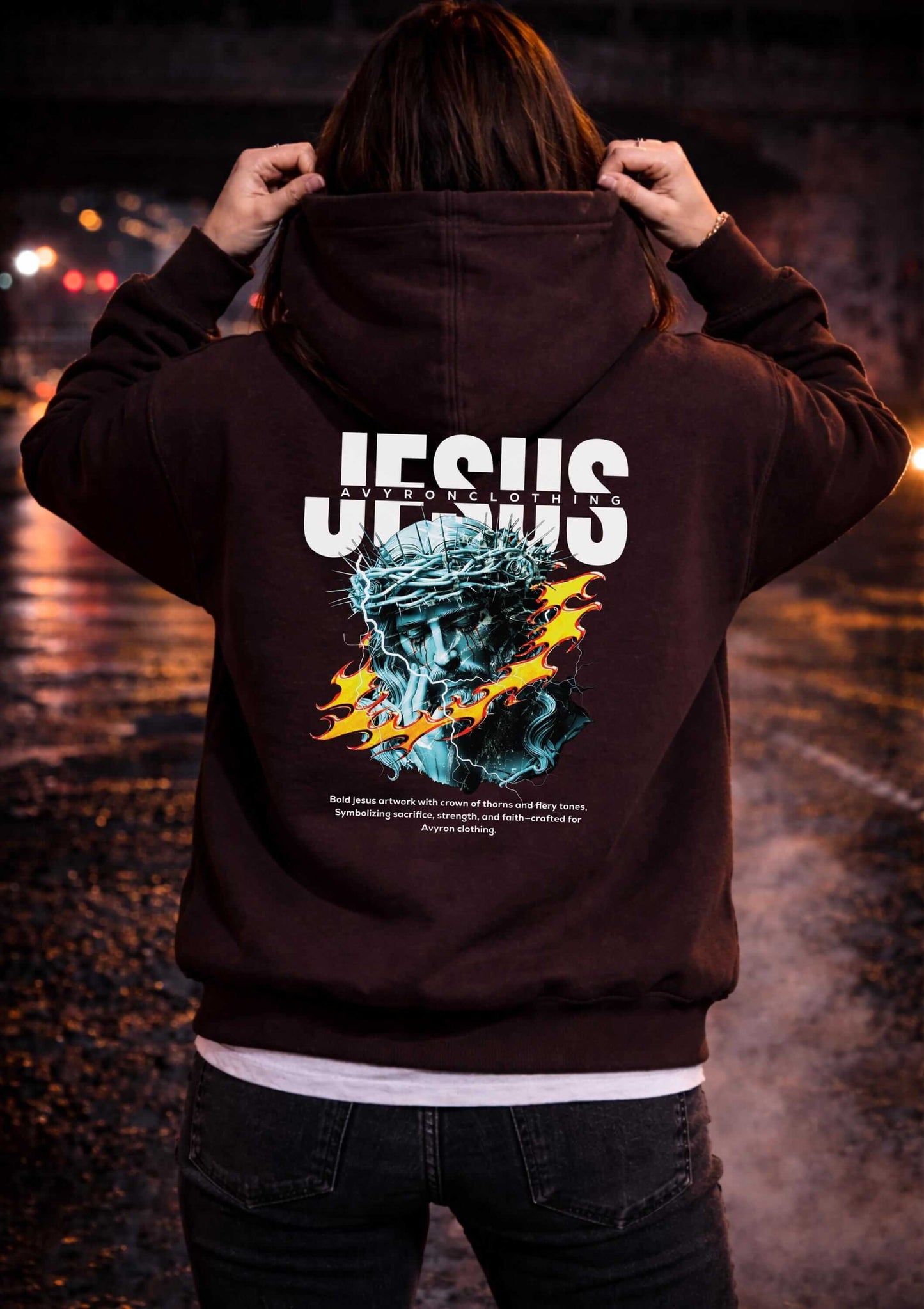 Avyron Clothing Jesus skull flame crown of thorns hoodie