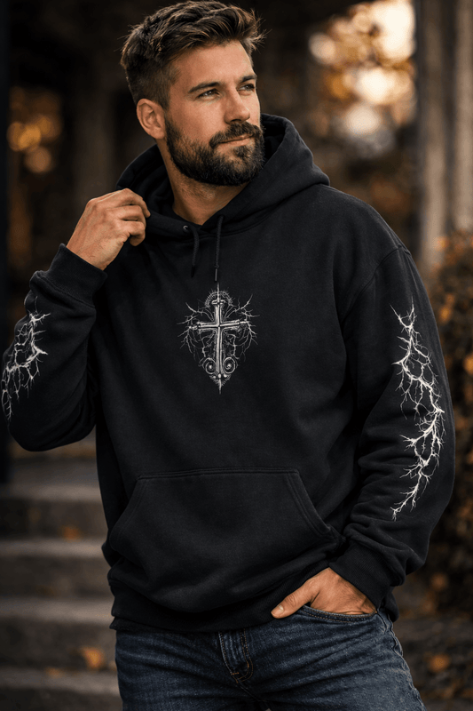 Avyron Clothing gothic cross thorn sword graphic hoodie