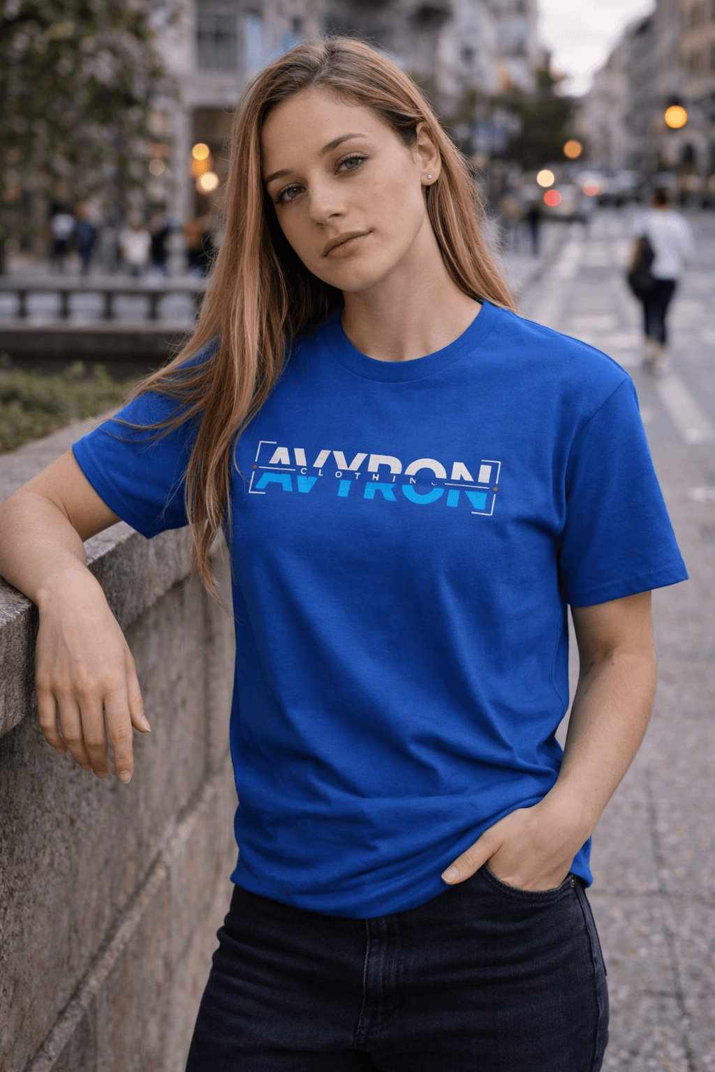 Avyron Clothing retro blue glitch logo t-shirt