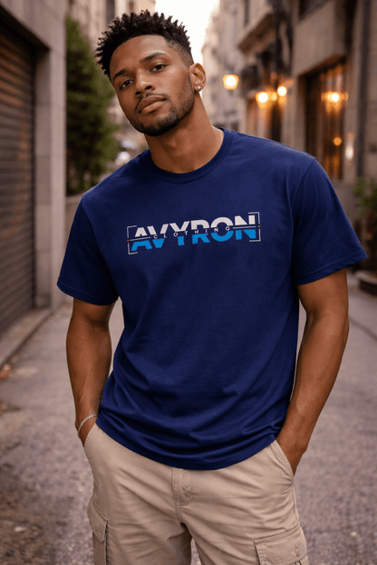 Avyron Clothing retro blue glitch logo t-shirt