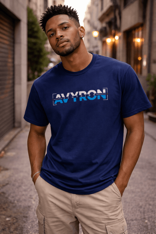 Avyron Clothing retro blue glitch logo t-shirt