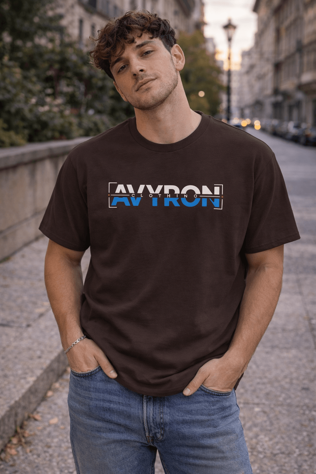 Avyron Clothing retro blue glitch logo t-shirt