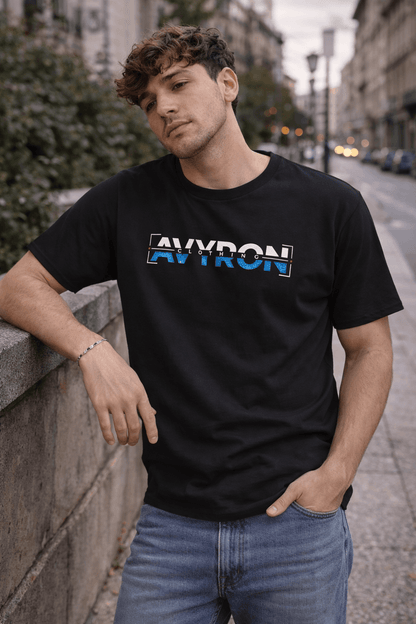 Avyron Clothing retro blue glitch logo t-shirt