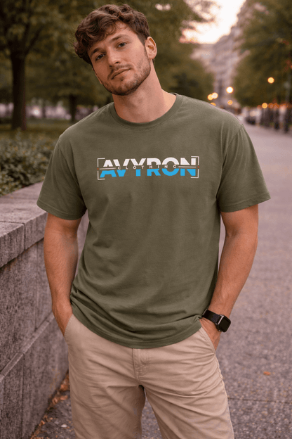 Avyron Clothing retro blue glitch logo t-shirt