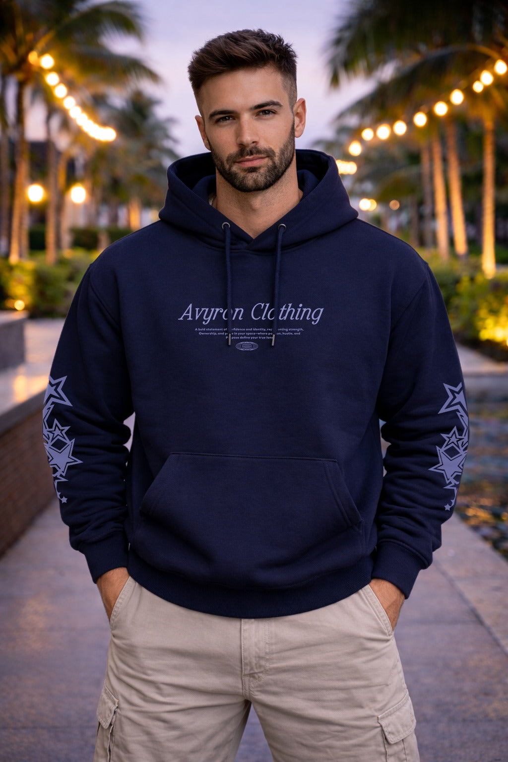 We Built This Globe Graphic Hoodie | Ayvron Clothing Chest Logo, Sleeve Stars