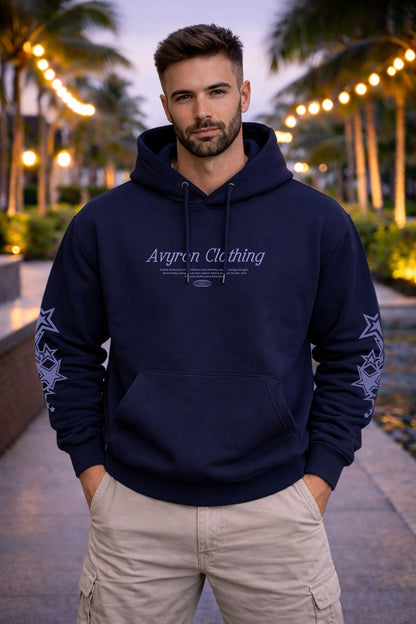 We Built This Globe Graphic Hoodie | Ayvron Clothing Chest Logo, Sleeve Stars
