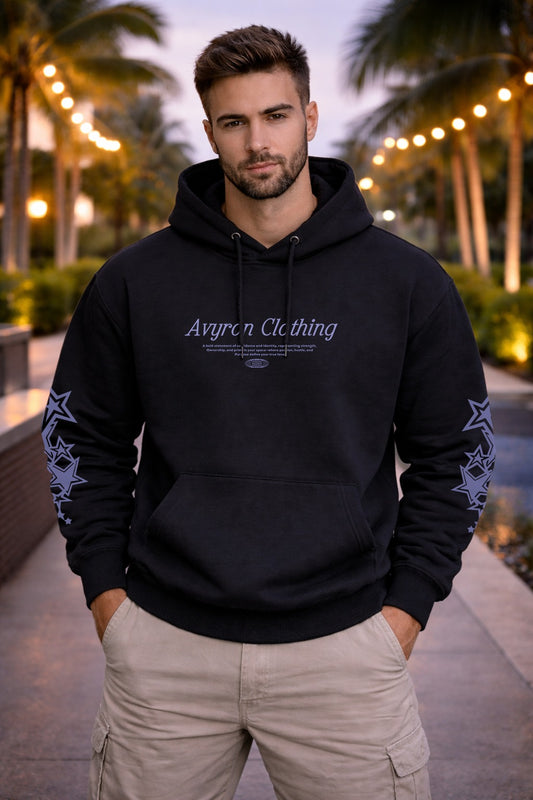 We Built This Globe Graphic Hoodie | Ayvron Clothing Chest Logo, Sleeve Stars