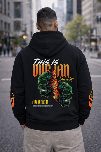 Flaming Skull Duo Hoodie | Flame Sleeve Graphic Pullover