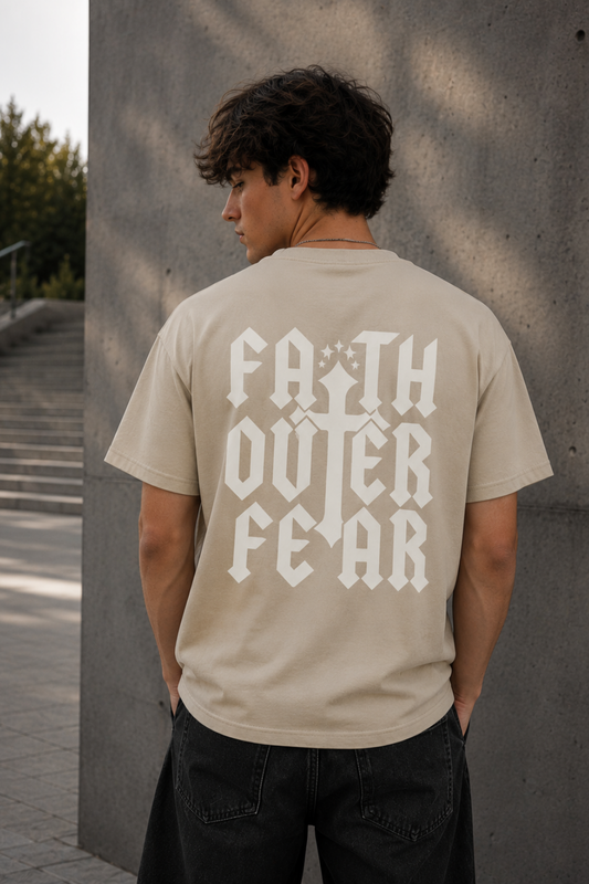Faith Over Fear T-Shirt — Bold Gothic Back Graphic Tee
