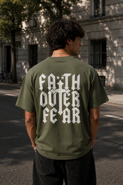 Faith Over Fear T-Shirt — Bold Gothic Back Graphic Tee