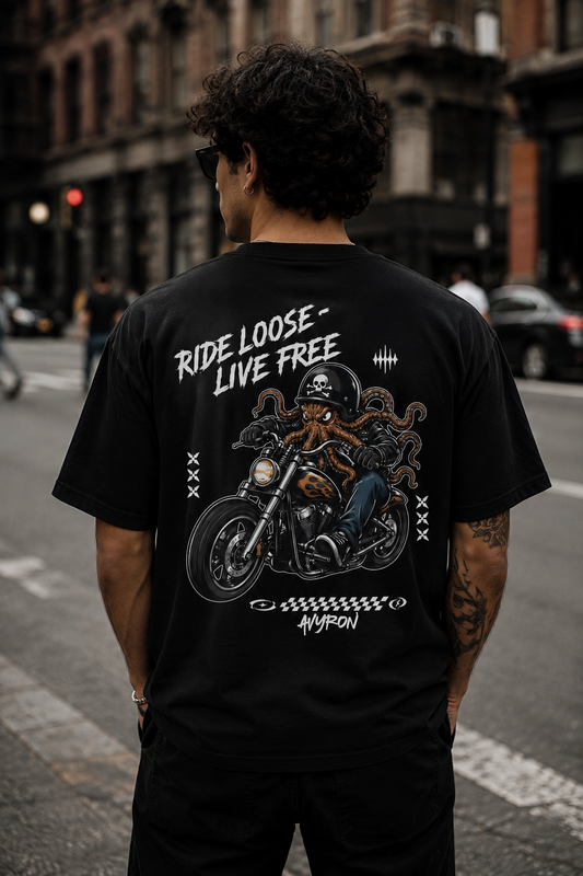 Ride Loose Live Free Motorcycle T-Shirt — Biker Skull Rider Tee