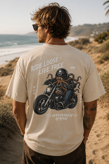 Ride Loose Live Free Motorcycle T-Shirt — Biker Skull Rider Tee