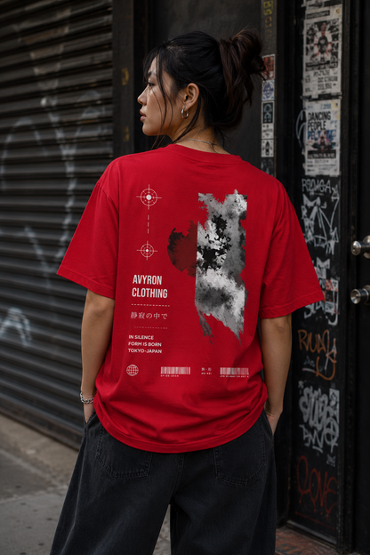 Avyron Clothing Graphic Tee — Japanese Text & Red Sun Cloud Backprint