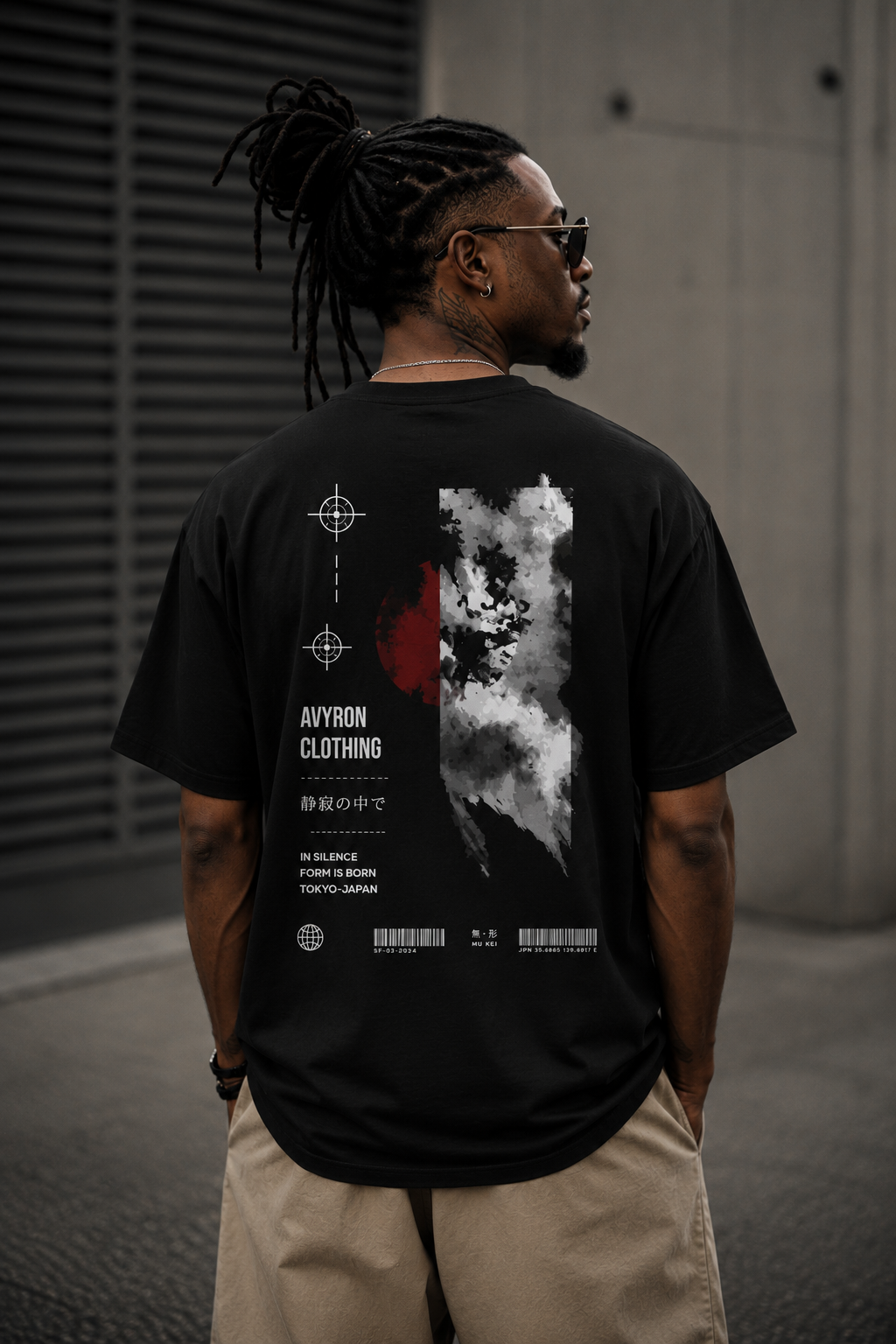 Avyron Clothing Graphic Tee — Japanese Text & Red Sun Cloud Backprint