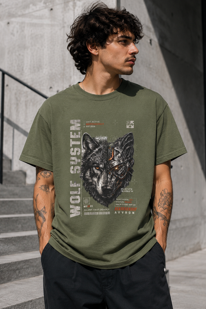 Wolf System graphic tee | Wolf Face Illustration Tee, Tech Noir Animal Shirt