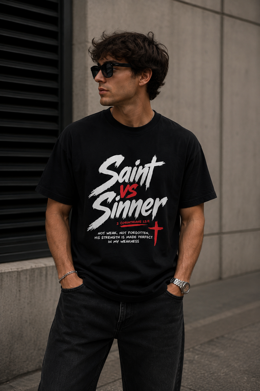 Saint VS Sinner T-Shirt | Christian Streetwear Shirt | Faith Oversized Tee | Jesus Shirt | Christian Clothing | Statement Tee