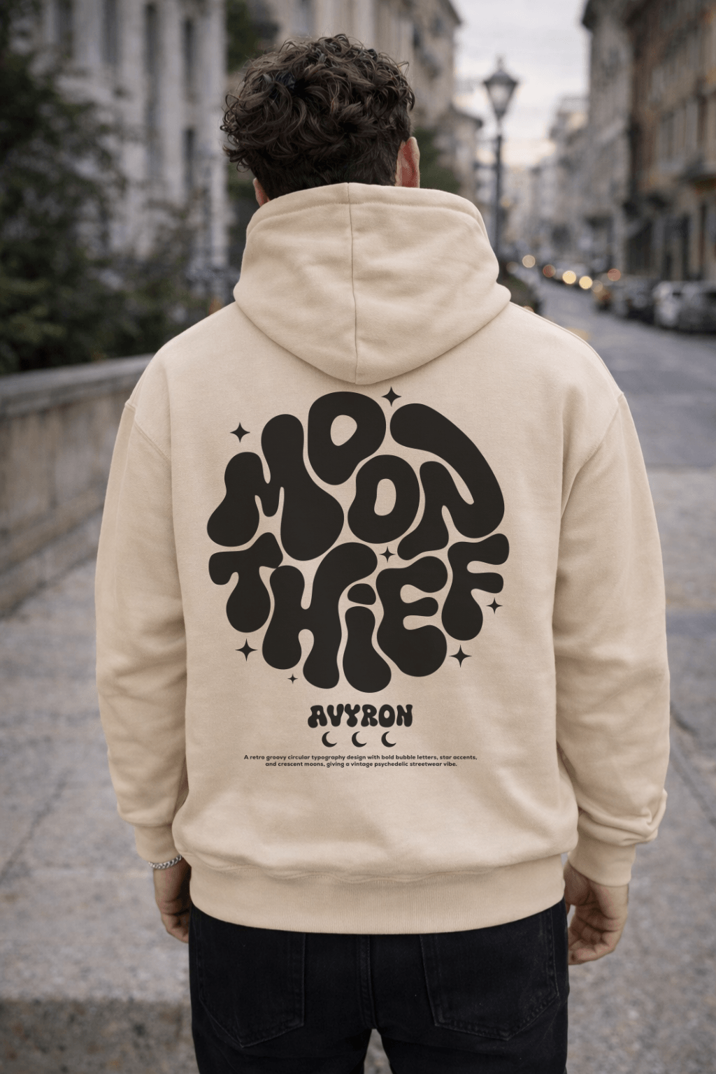 Avyron Clothing Moon Thief retro bubble logo hoodie