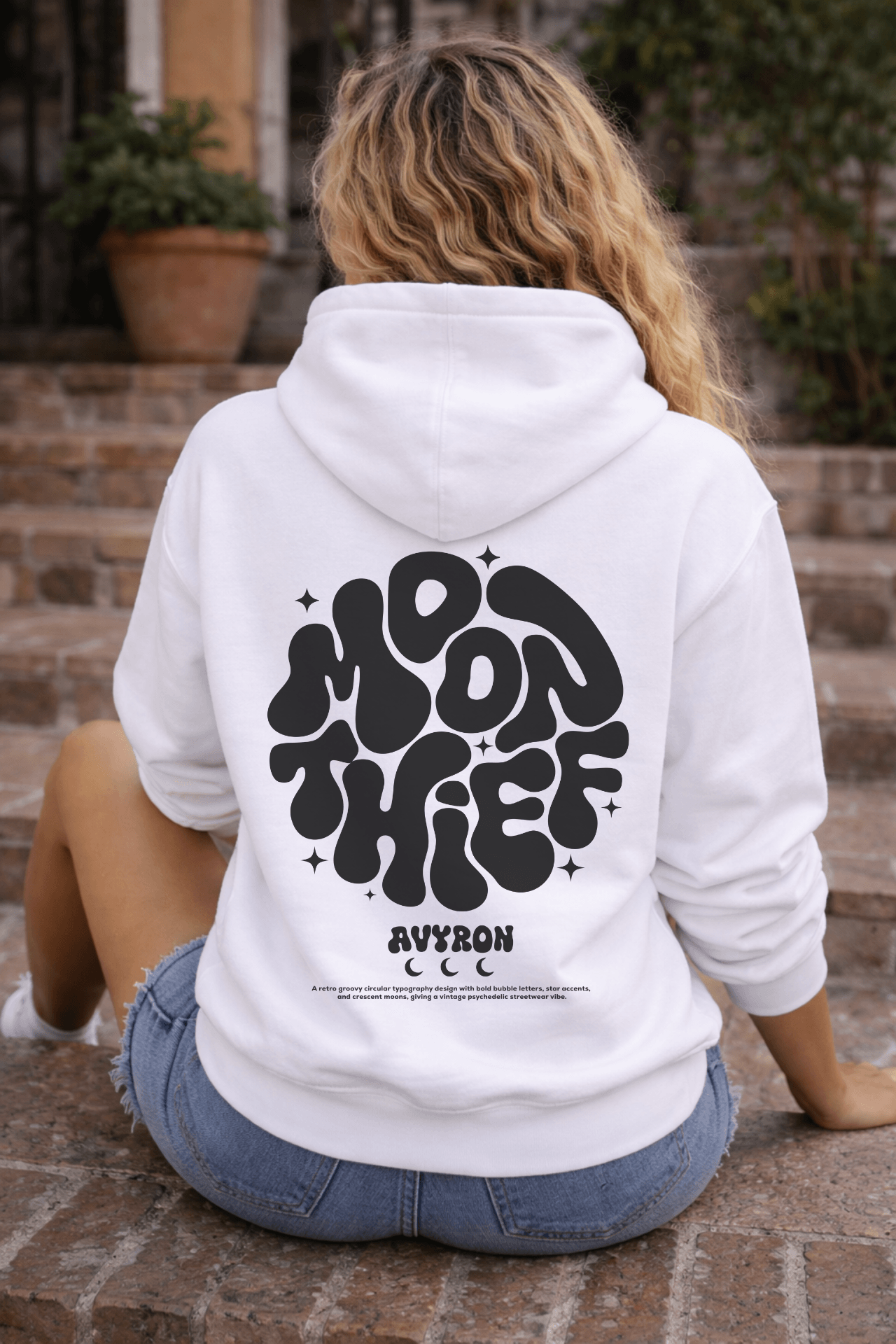 Avyron Clothing Moon Thief retro bubble logo hoodie
