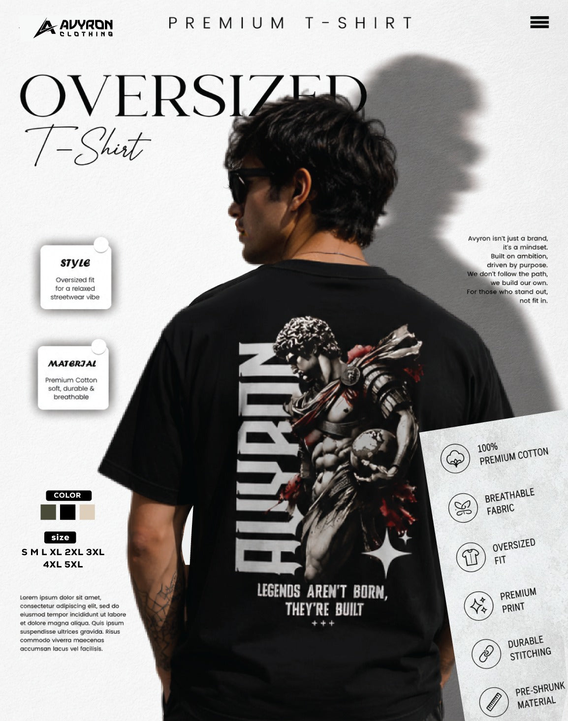 Avyron Graphic Tee — 'Avyron' Bold Back Print, 'Legends Aren't Born They're Built'