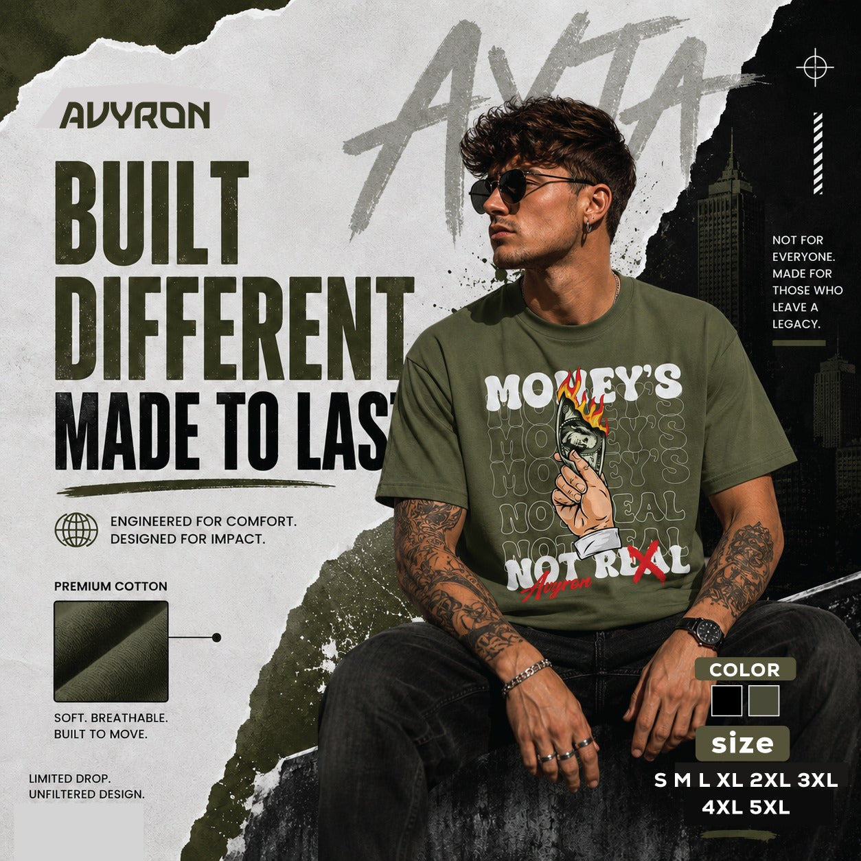 Burning Money graphic tee | Money's Not Real design, hand holding burning cash