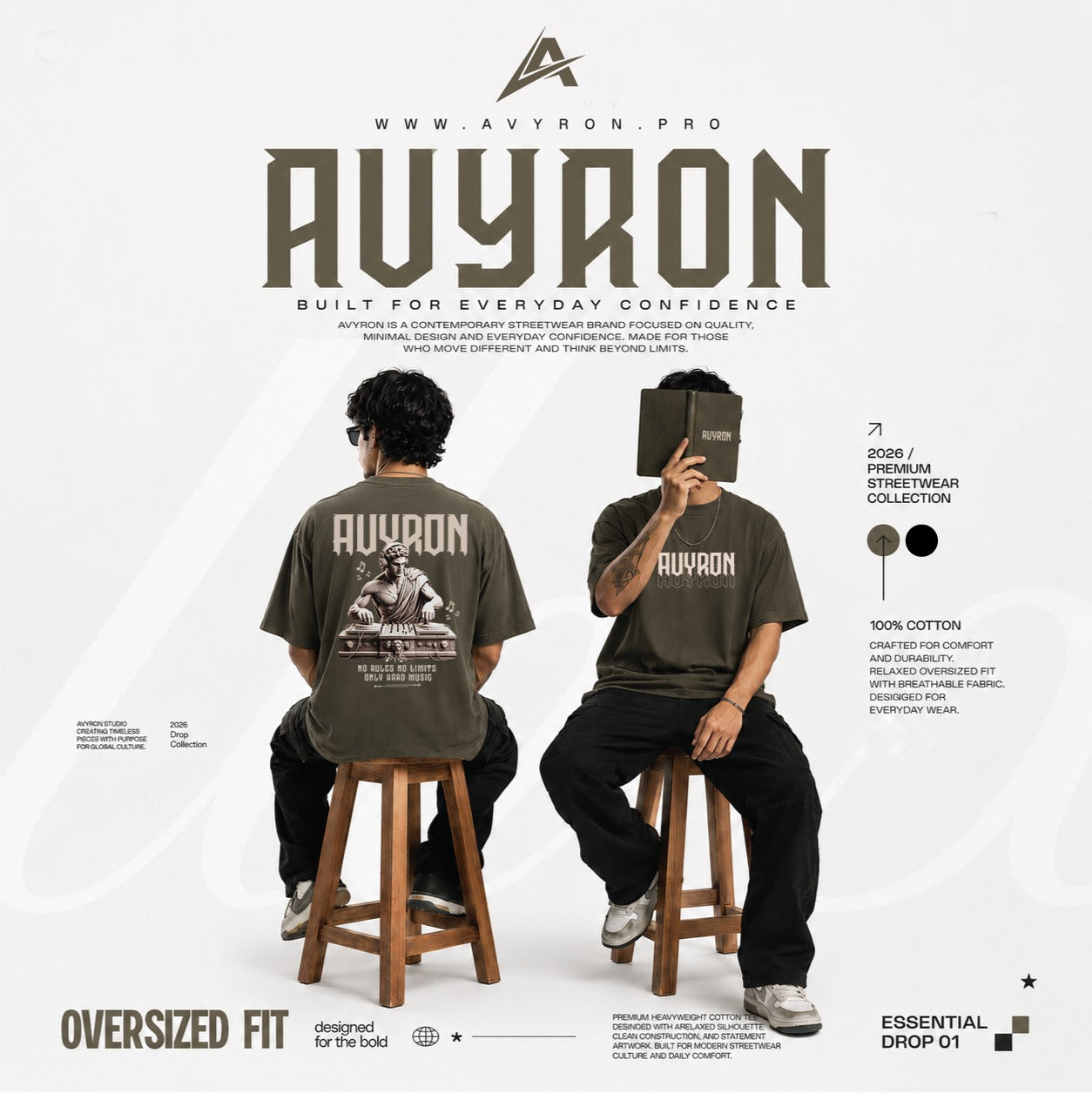 Avyron DJ Statue T-Shirt — Retro Vinyl Music Tee ("No Rules No Limits Only Hard Music")