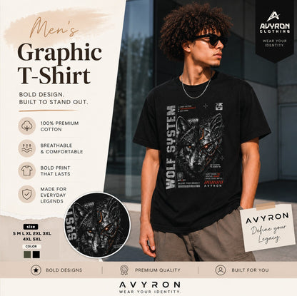 Wolf System graphic tee | Wolf Face Illustration Tee, Tech Noir Animal Shirt