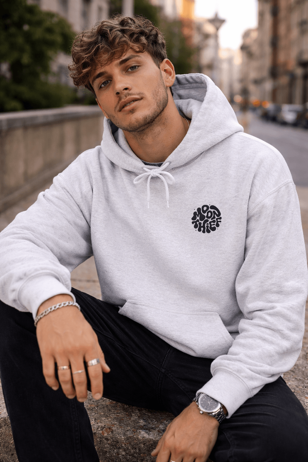 Avyron Clothing Moon Thief retro bubble logo hoodie