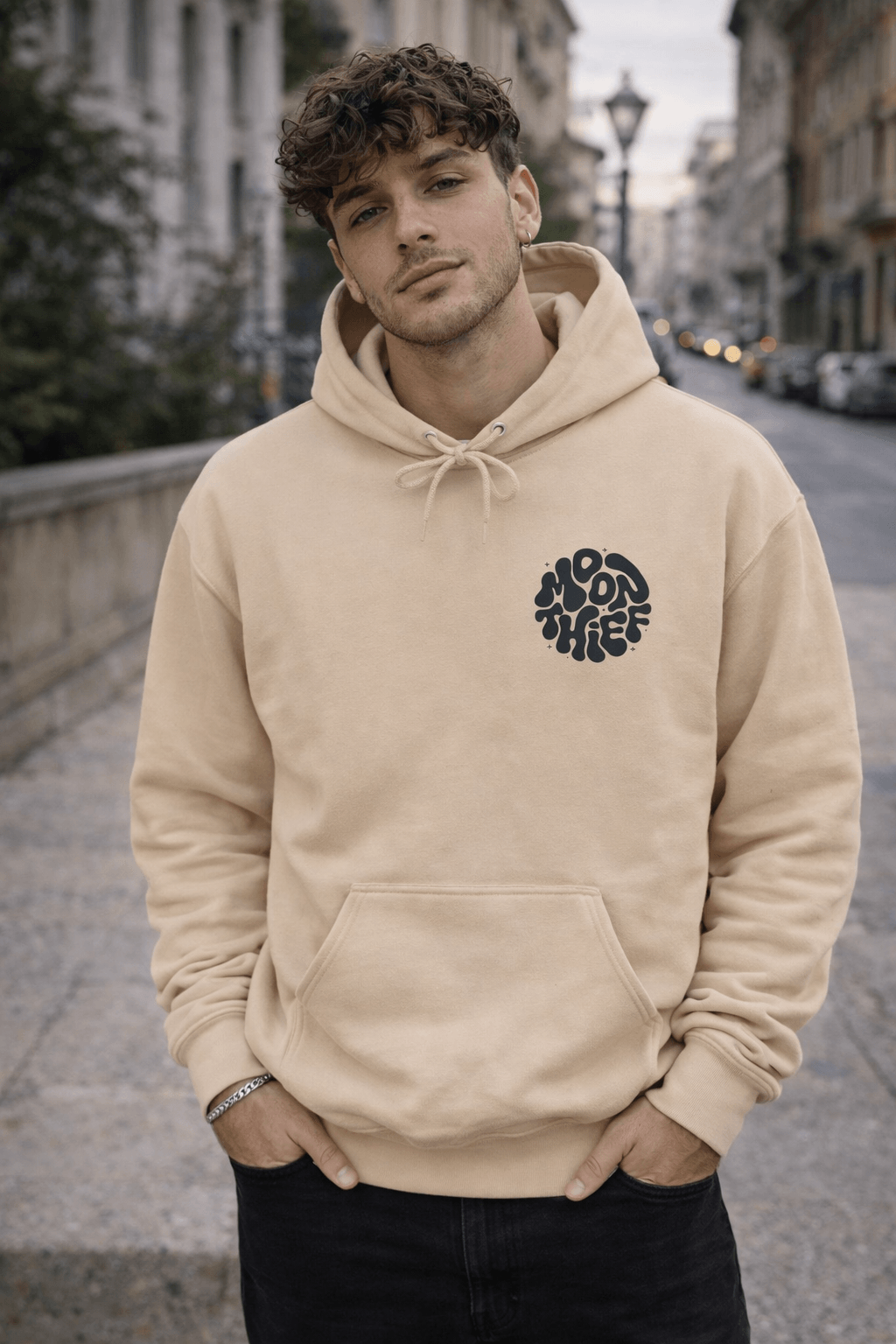 Avyron Clothing Moon Thief retro bubble logo hoodie