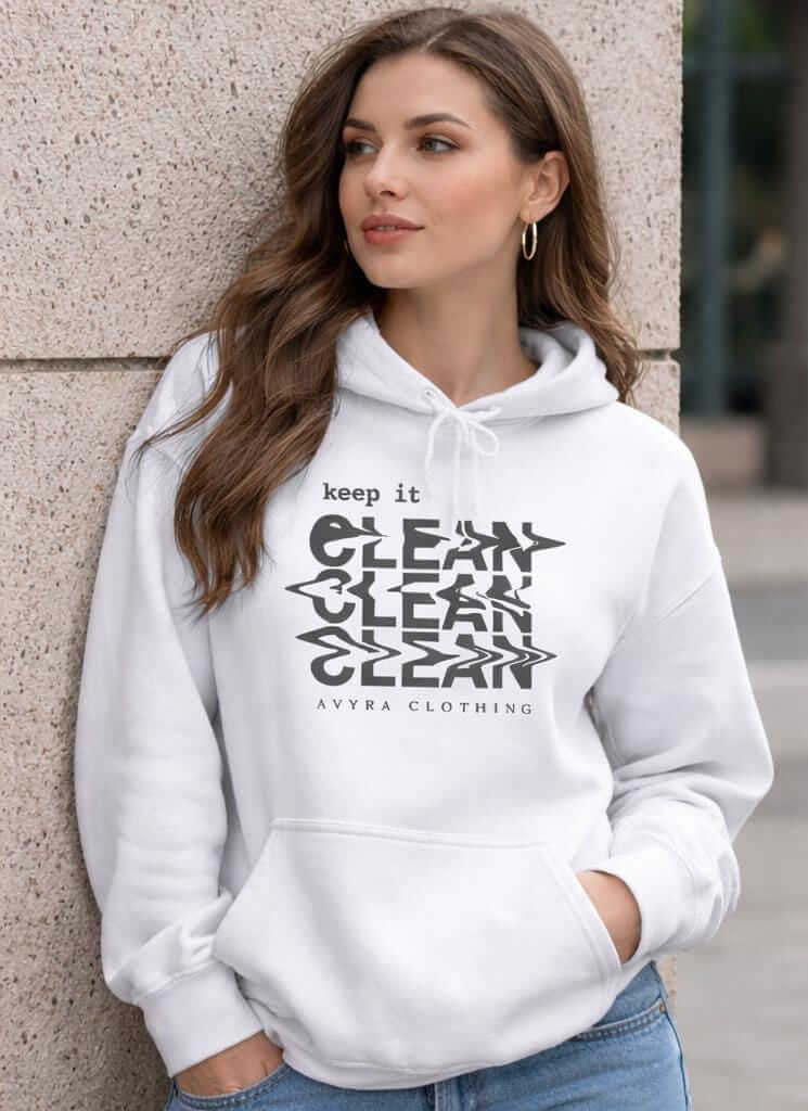 Avyron Clothing glitch text keep it clean eye back print hoodie
