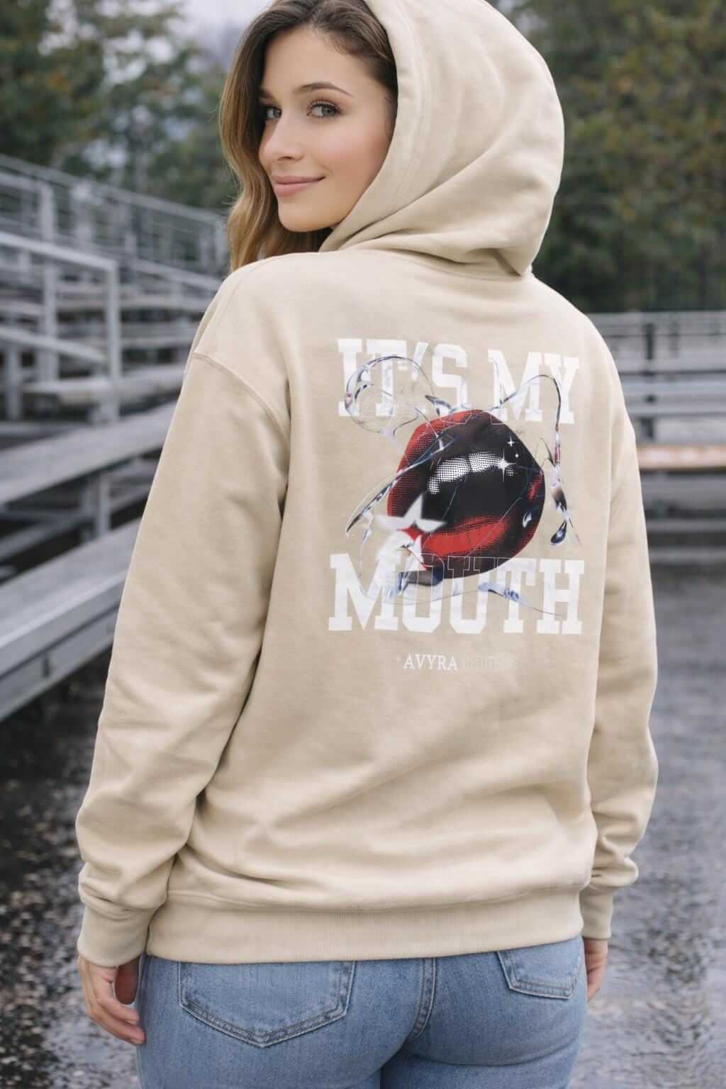 Avyron Clothing sassy girl script lip graphic back print hoodie
