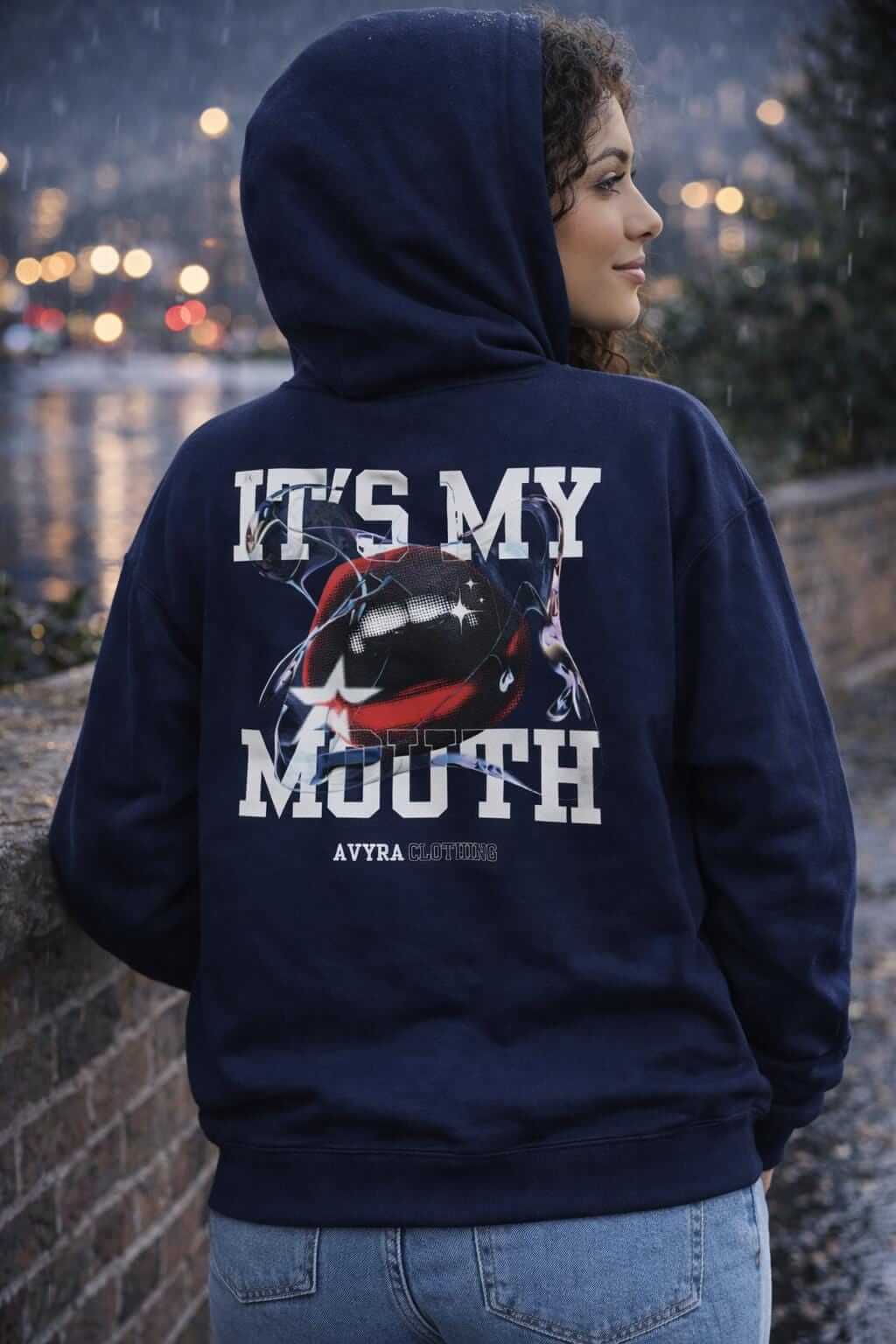 Avyron Clothing sassy girl script lip graphic back print hoodie