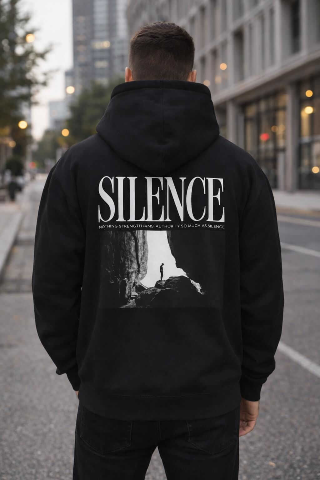 Avyron Clothing silence graphic black hoodie bold back print streetwear