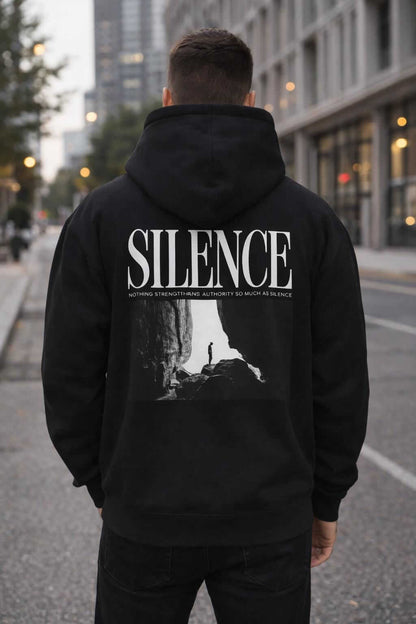 Avyron Clothing silence graphic black hoodie bold back print streetwear