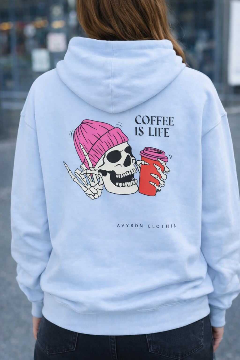Avyron Clothing coffee is life skull beanie hoodie