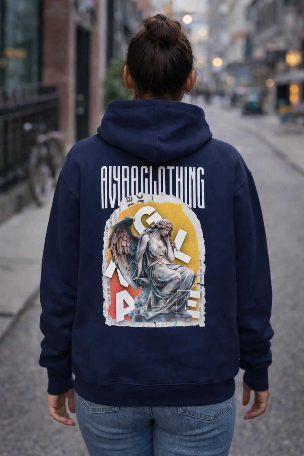 Avyron Clothing positive energy angel statue lightning bolt graphic hoodie
