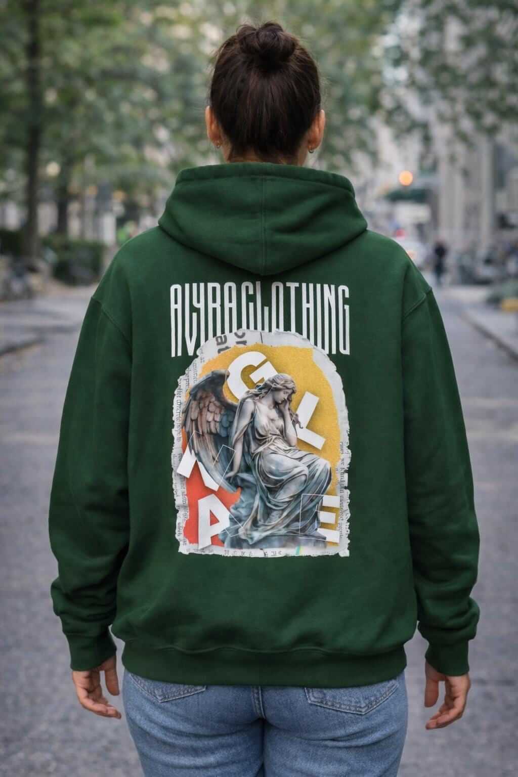 Avyron Clothing positive energy angel statue lightning bolt graphic hoodie