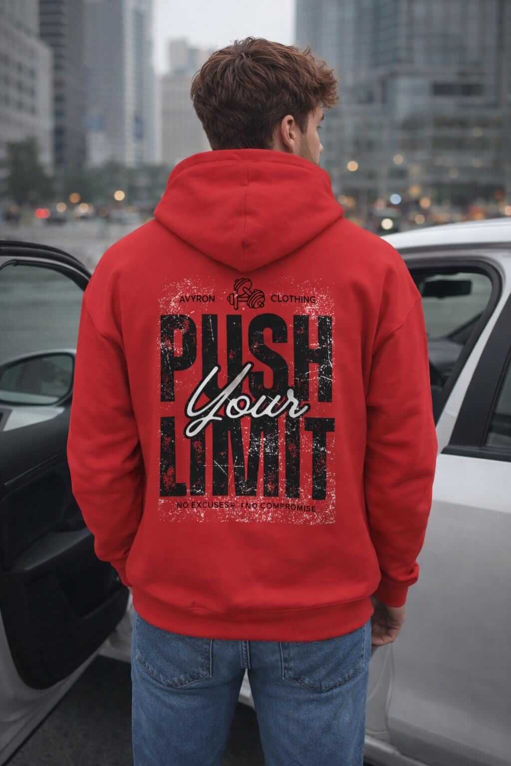Avyron Clothing push your limit motivational typography hoodie