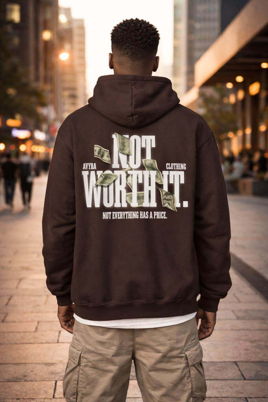 Avyron Clothing no worth it money text graphic hoodie minimalist front