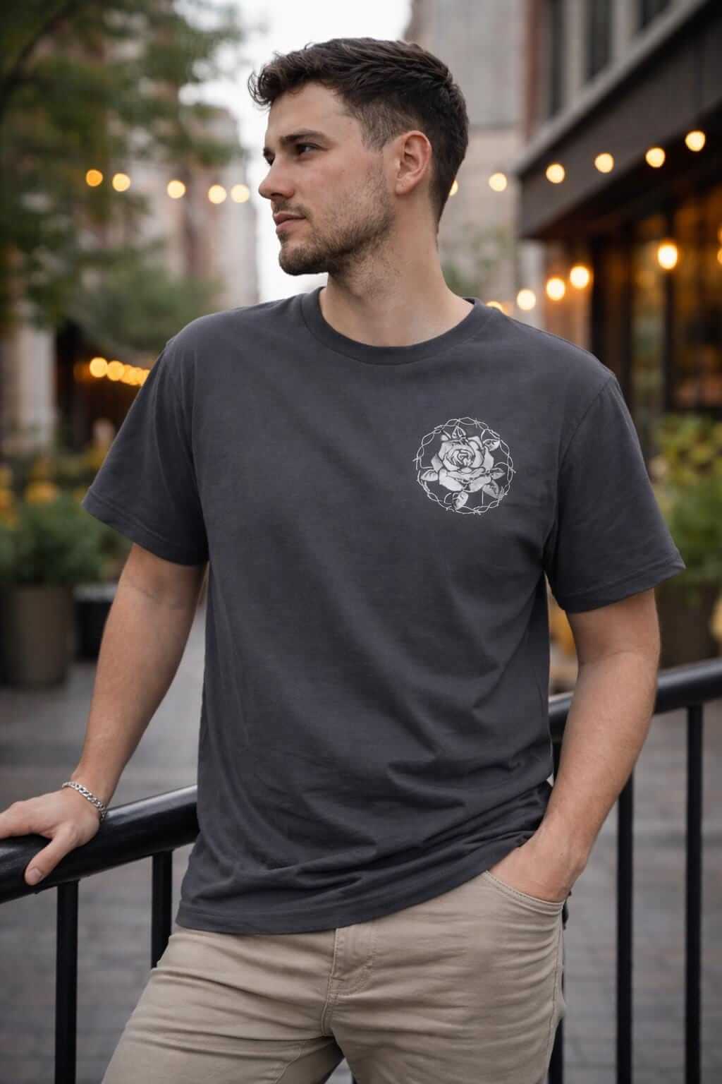 Avyron Clothing skull rose emblem gothic floral chest graphic t-shirt