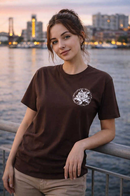 Avyron Clothing skull rose emblem gothic floral chest graphic t-shirt