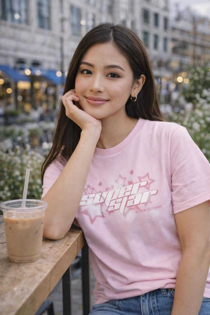 Avyron Clothing pink starburst script retro bubble letter graphic tee