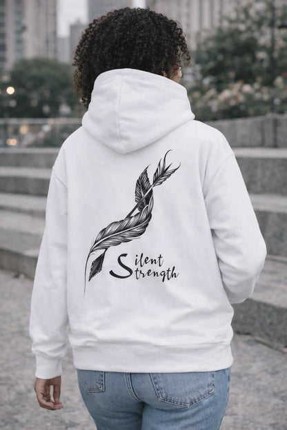 Avyron Clothing silent strength feather quill illustration minimalist back hoodie