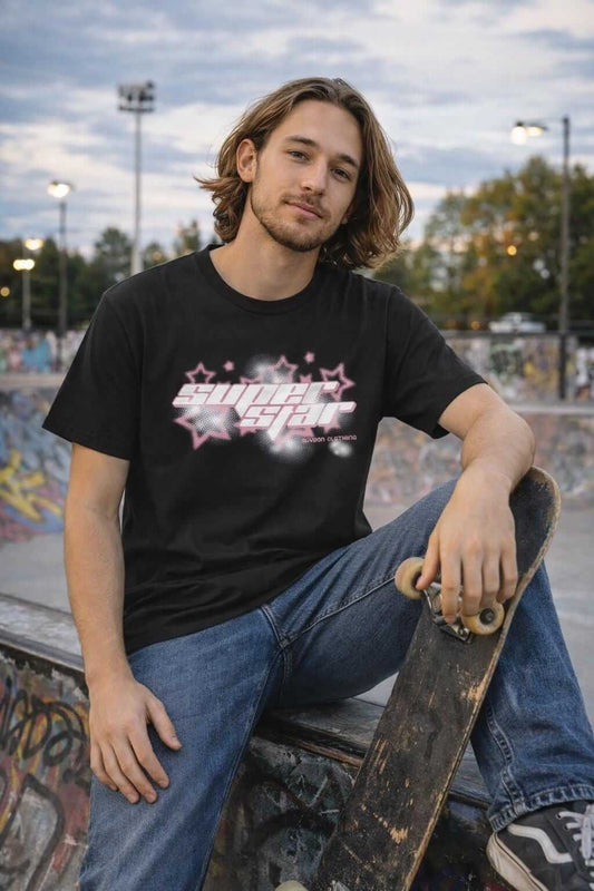 Avyron Clothing pink starburst script retro bubble letter graphic tee