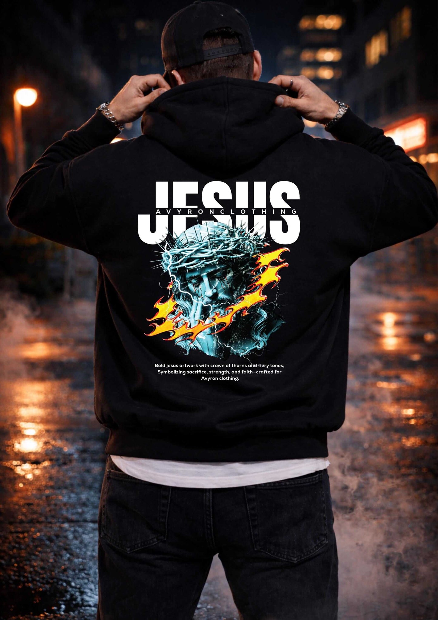 Avyron Clothing Jesus skull flame crown of thorns hoodie