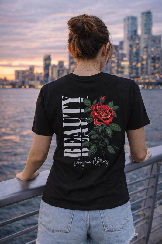 Avyron Clothing red rose floral back print t-shirt