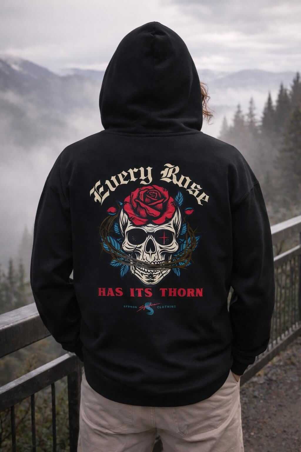 Avyron Clothing skull rose thorn graphic hoodie pullover