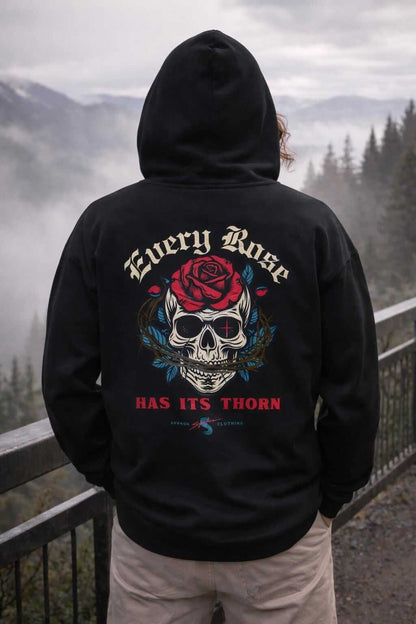 Avyron Clothing skull rose thorn graphic hoodie pullover