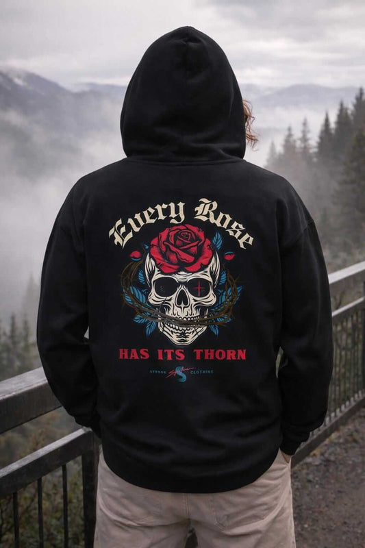 Avyron Clothing skull rose thorn graphic hoodie pullover
